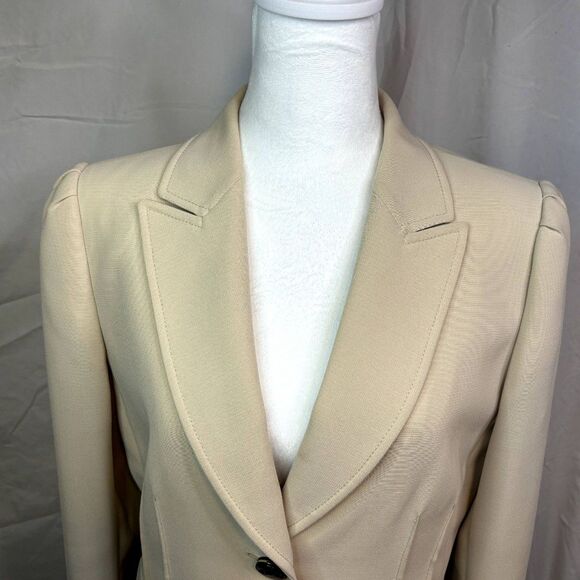 Tahari Jacquard Cream Blazer Jacket Button Up Collared Cotton Womens Business - Picture 3 of 9
